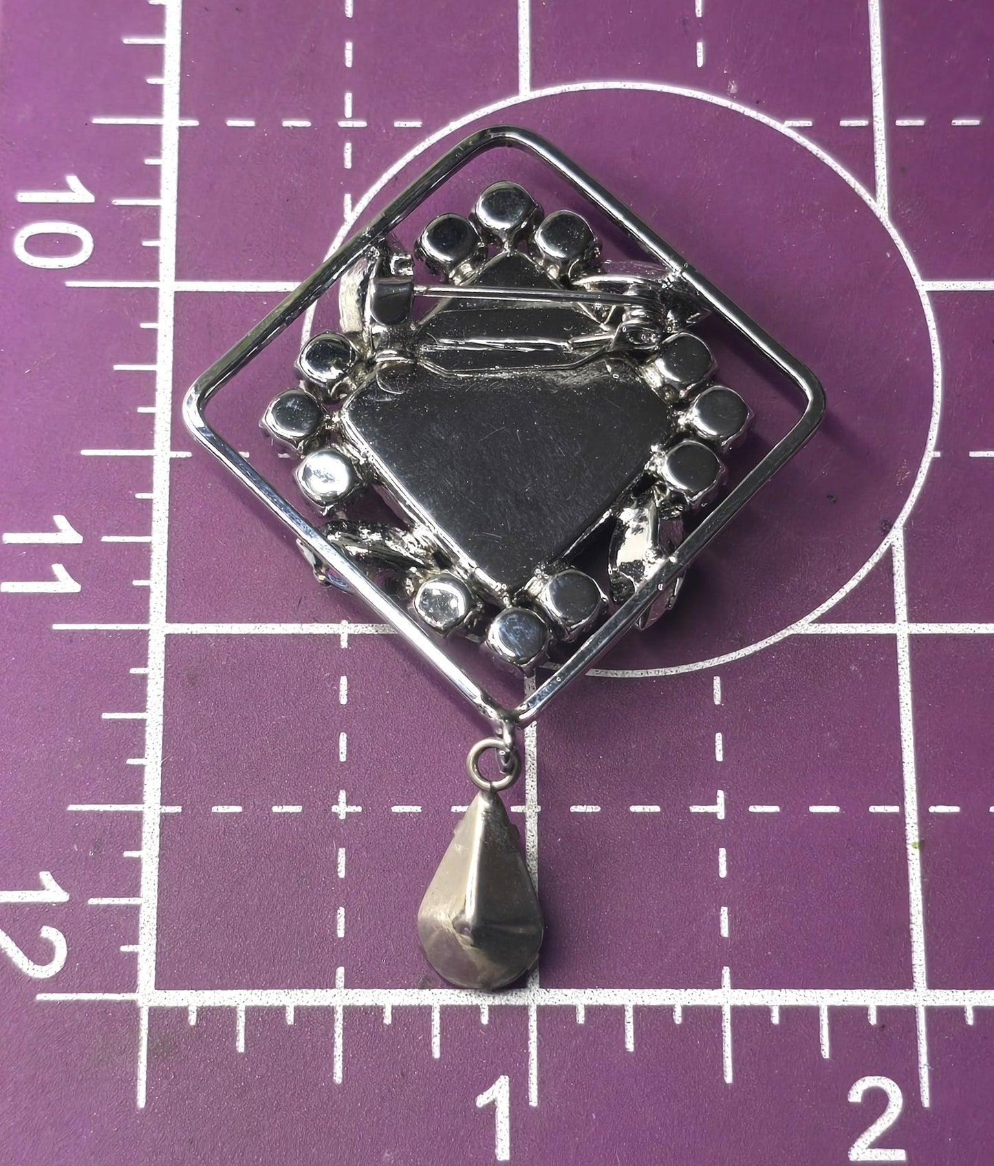 Black and silver rhinestone vintage large black glass diamond brooch