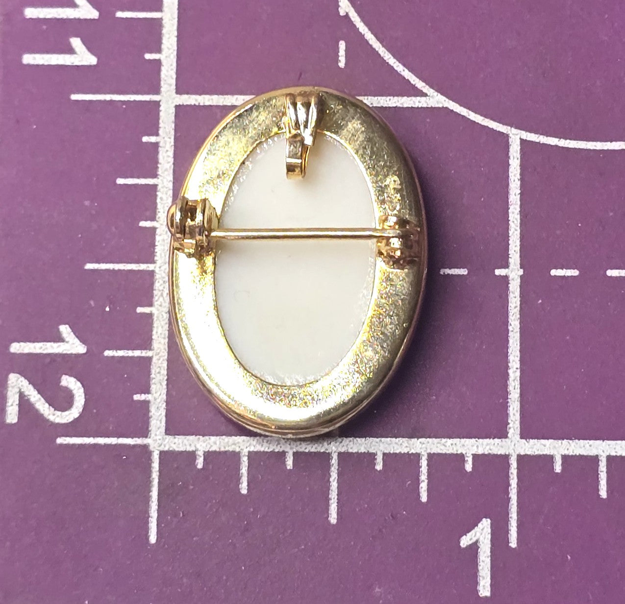 Pink Rosebud hand Painted Porcelain Cameo gold rimmed vintage pendant brooch