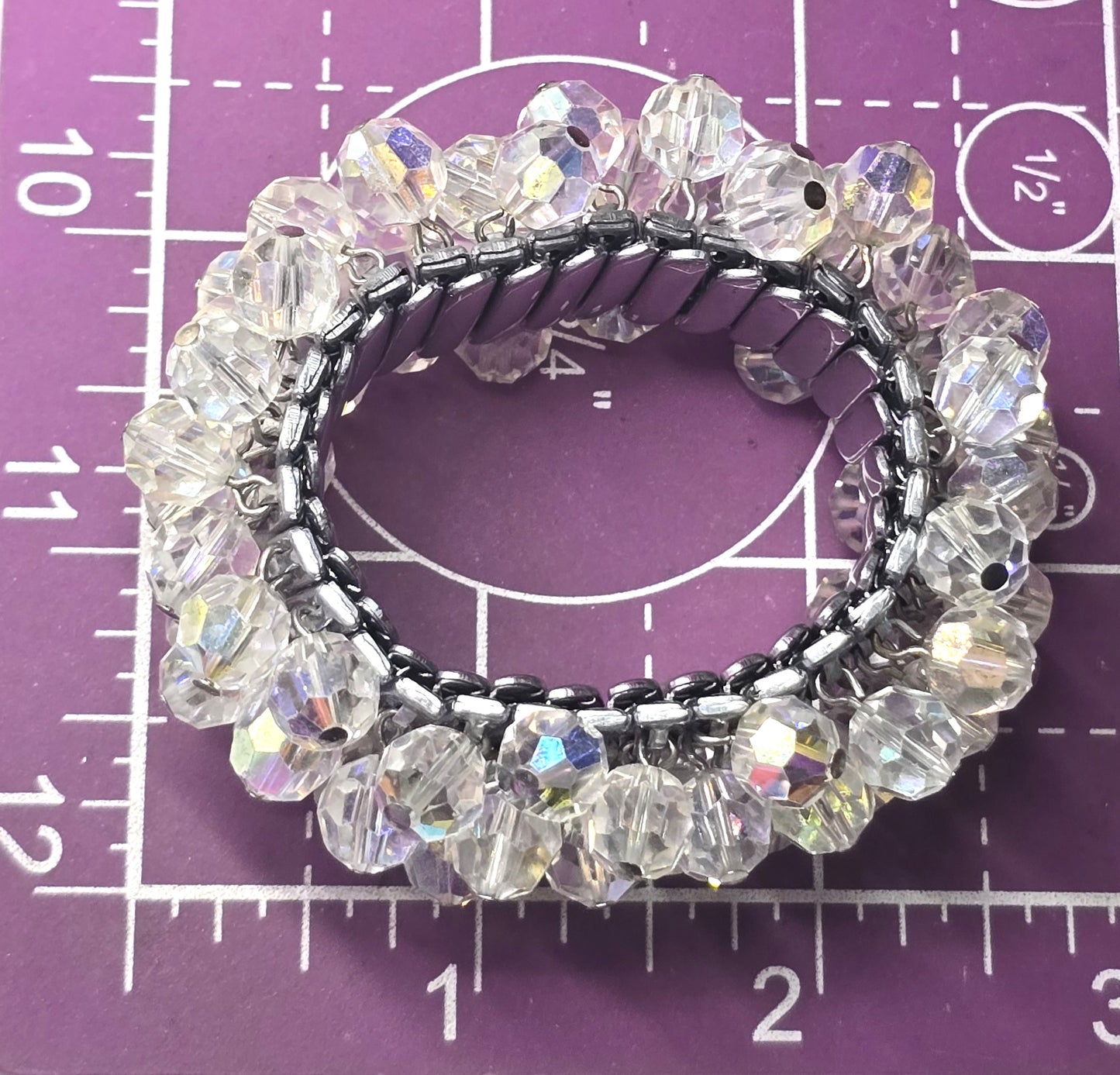 Austrian crystal Aurora Borealis beaded vintage stretch expanding bracelet Japan B