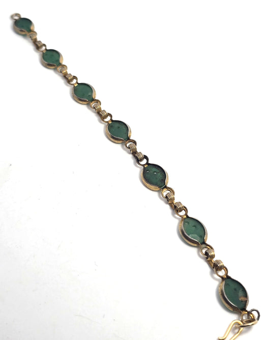 Pierced Jade glass lotus flower vintage retro gold toned tennis bracelet