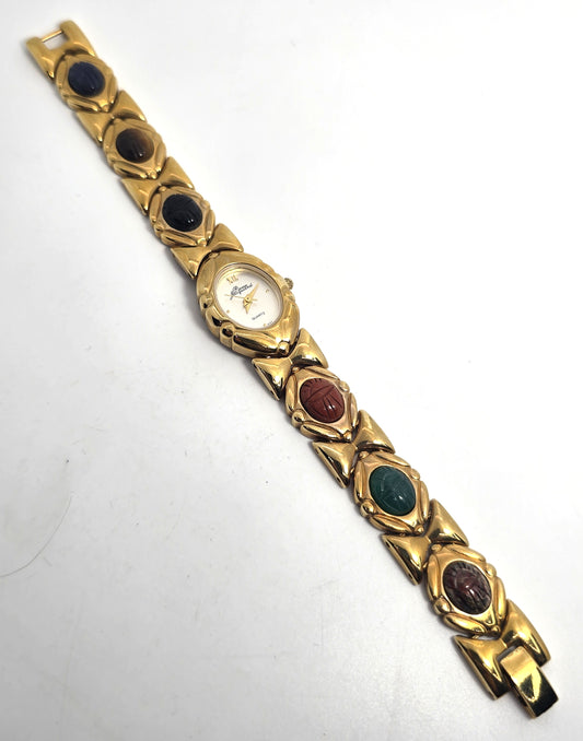 Pierre Jacquard Quartz Scarab Egyptian Revival Gold tone Vintage Watch