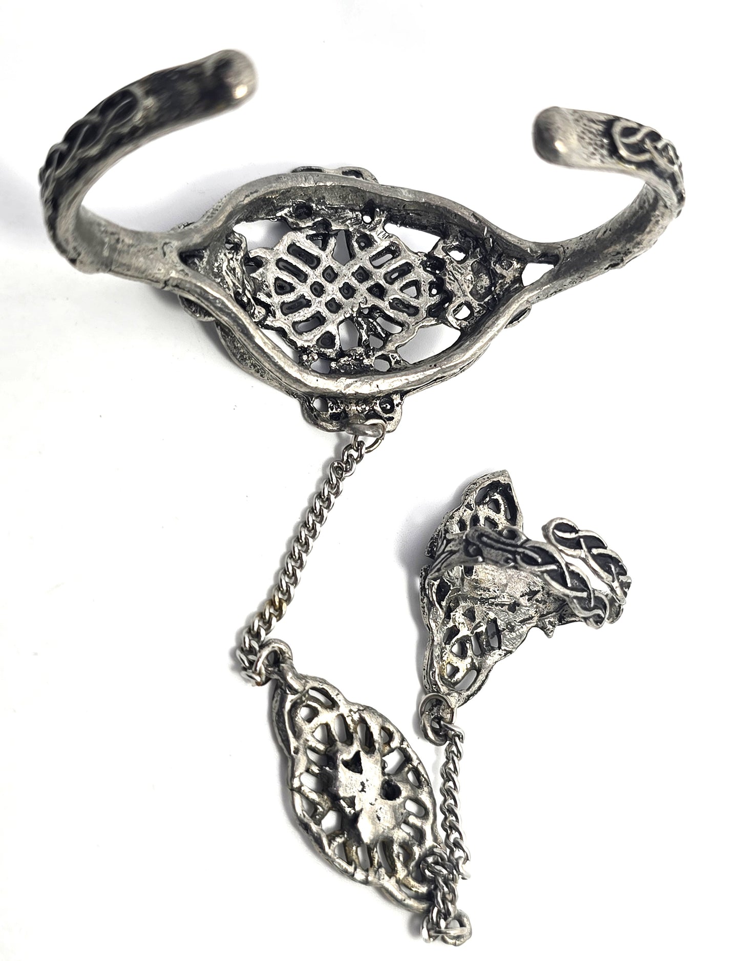 Celtic knot Druid vintage pewter slave bracelet adjustable ring set
