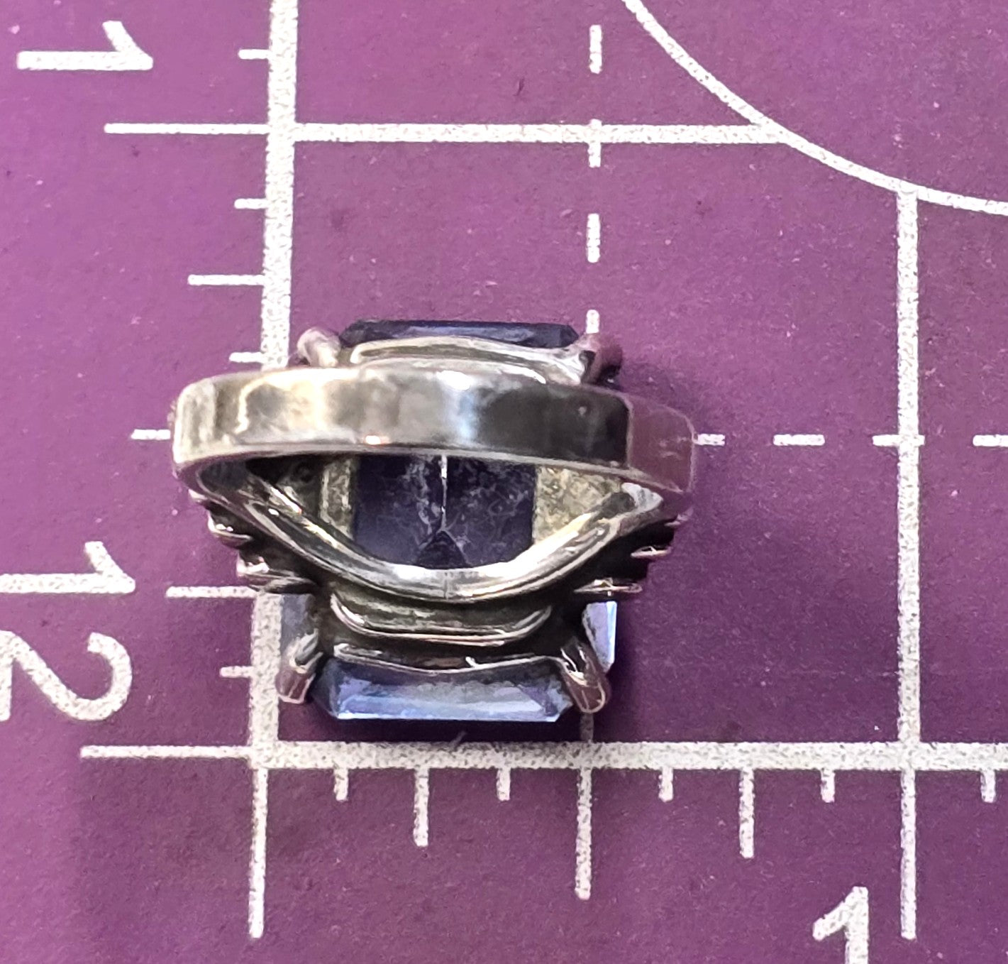 Blue topaz 14.5 carat Emerald cut prong set vintage sterling silver ring size 5.75