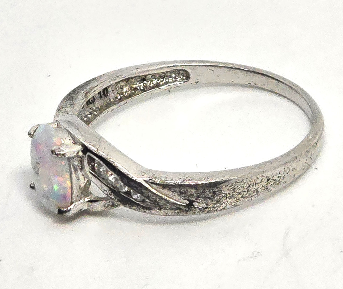RJ Graziano White Fire opal Cubic Zirconia sterling silver vintage ring size 10