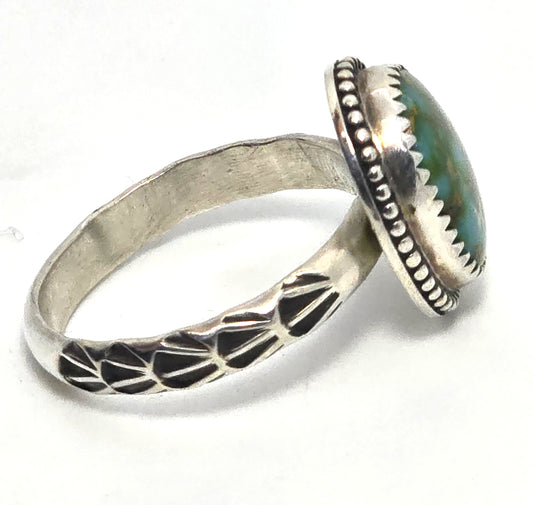 Gemstoned Turquoise Ring Signed vintage sterling silver size 7.75
