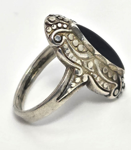 SC Cloud Black onyx long vintage sterling silver ring size 7