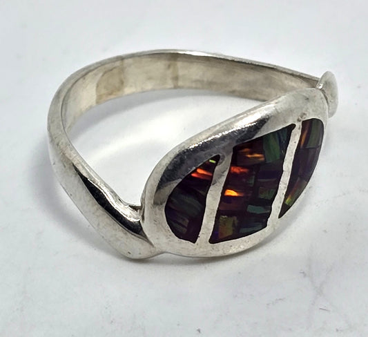 Mexican bright Purple Pink Fire Opal vintage sterling silver ring size 10