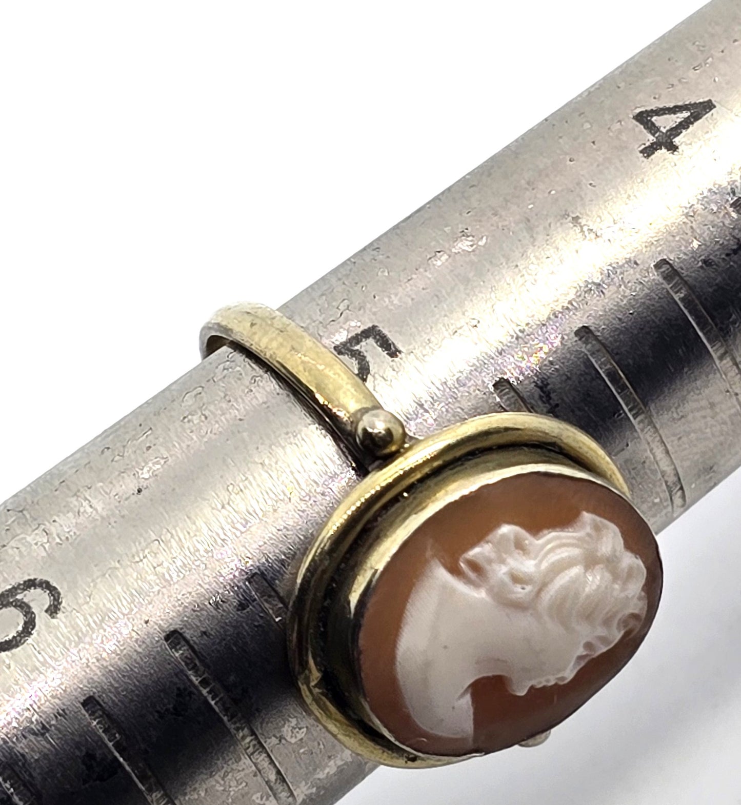 Carved shell vermeil delicate vintage gold over 800 silver ring size 5