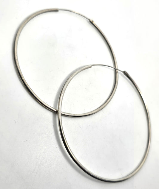 Extra large thin vintage sterling silver 1 and 7/8ths" inch threaded hoop earrings