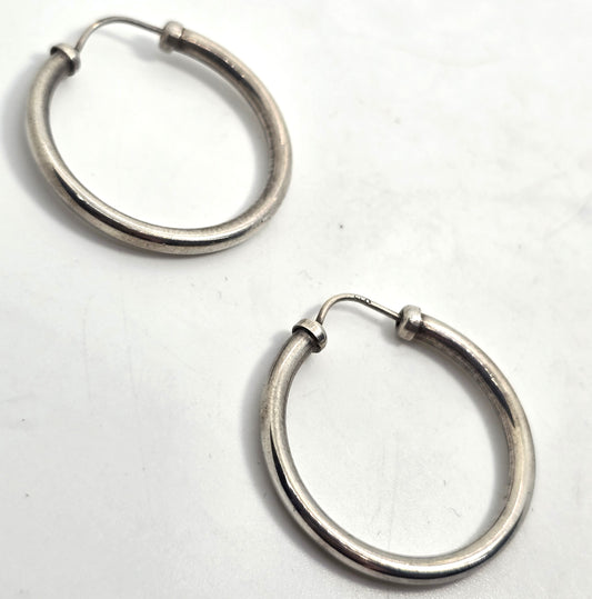 Thick tube vintage sterling silver 1 and 1/4" inch threaded hoop earrings