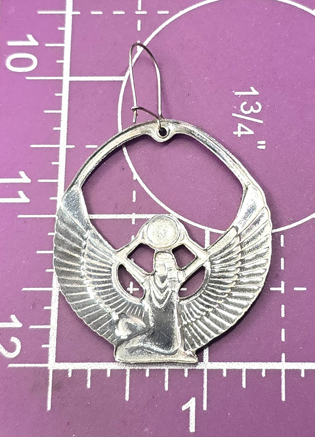 Egyptian Revival Isis Goddess silver plated vintage large earrings