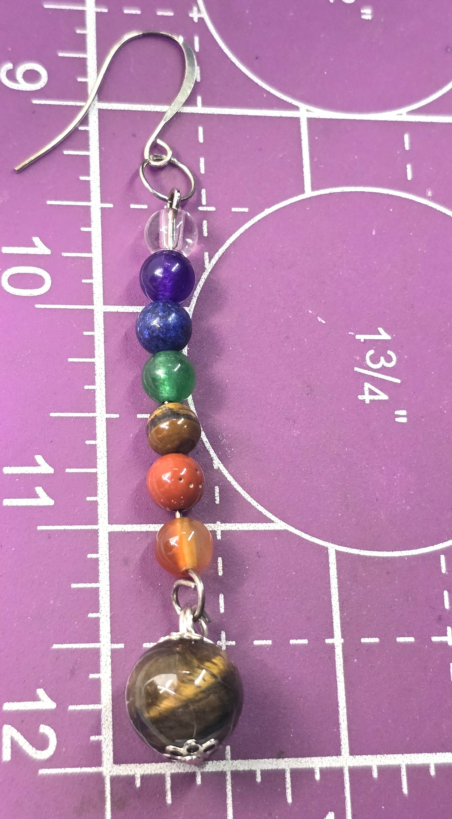 Chakra Multi gemstone beaded rainbow vintage Silver toned earrings