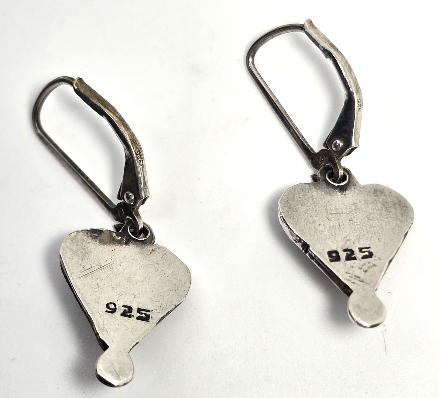 Black onyx tribal heart sterling silver drop vintage lever back earrings