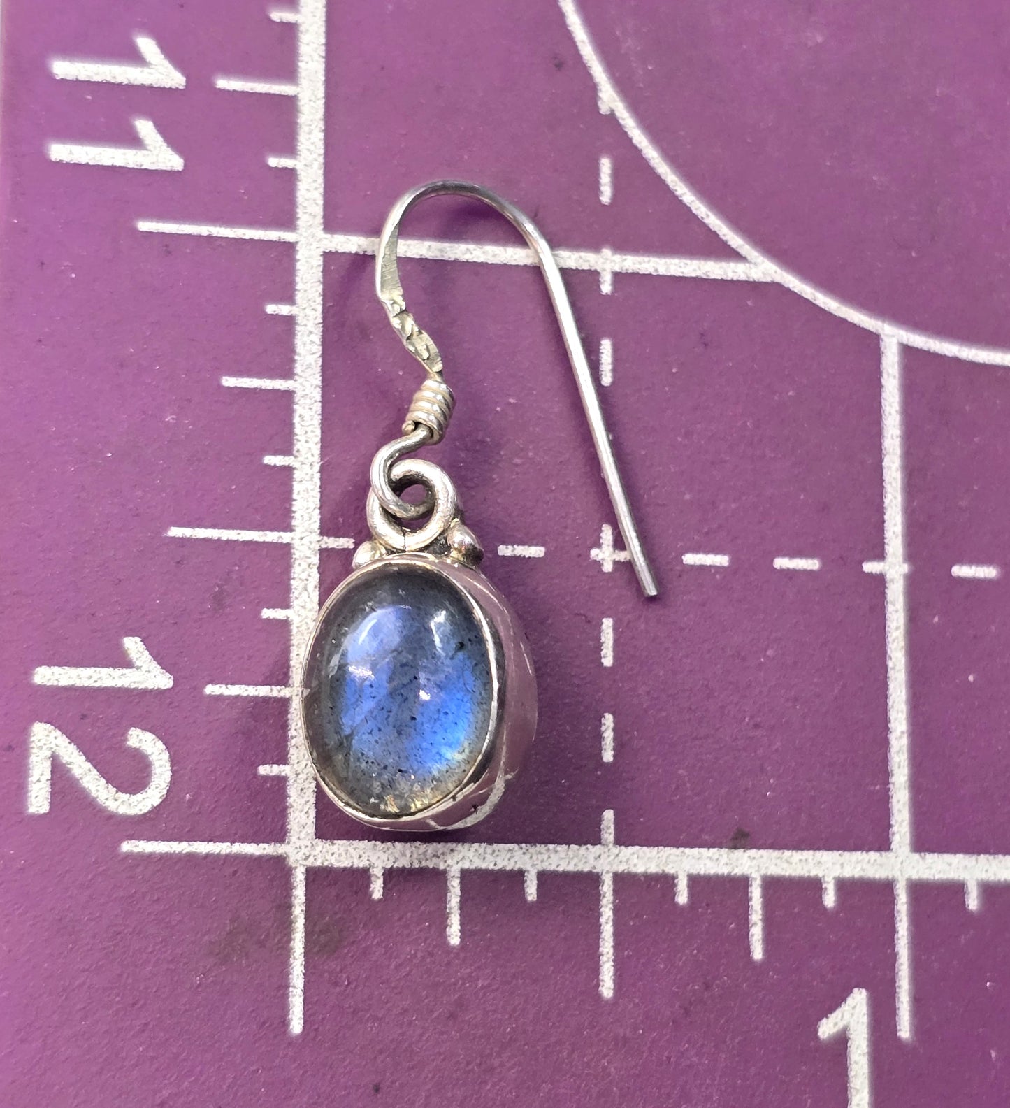 Labradorite gemstone drop flashy blue sterling silver vintage earrings