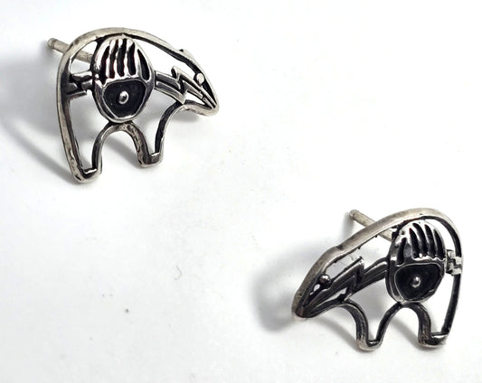 Zuni bear claw open work sterling silver vintage artisan stud earrings
