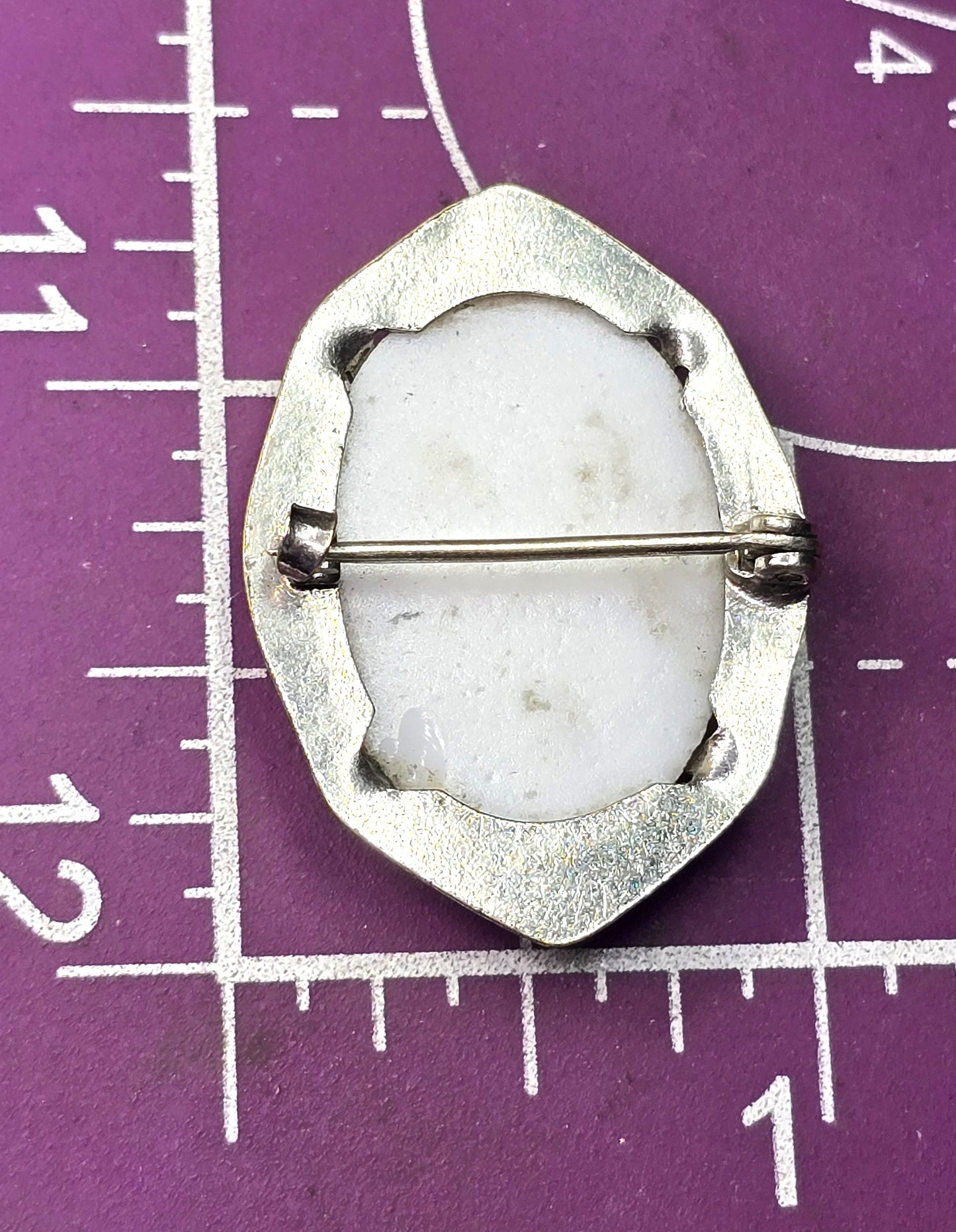 Blue Cameo women Painted Porcelain Rhodium plated vintage cameo brooch