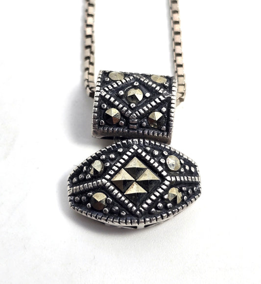 Marcasite Art Deco style vintage sterling silver pendant necklace