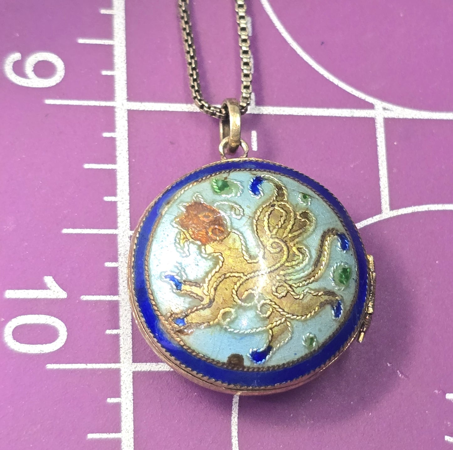 Chinese Export Dragon blue enamel cloisonne vermeil sterling silver vintage locket