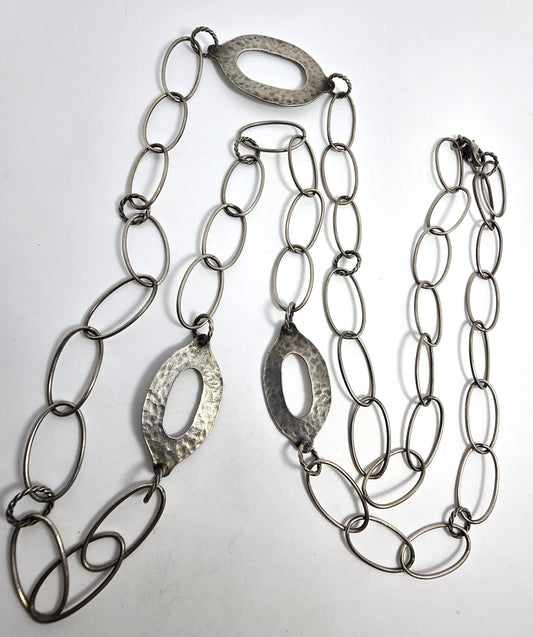 Silpada sterling silver hammered oval links oxidized long link chain necklace N1506