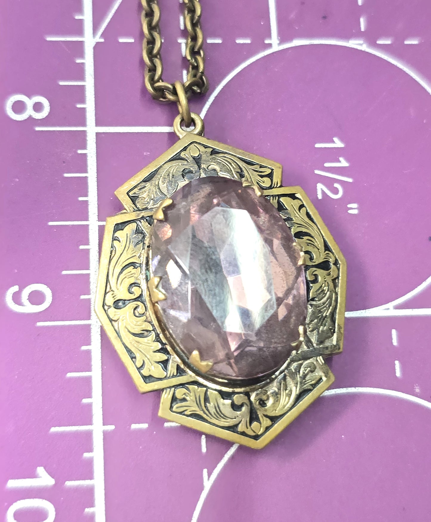 Taille de épargne Purple large paste Czech Glass Victorian locket necklace