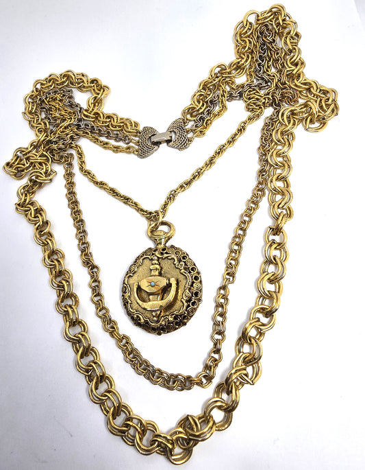 Victorian Revival turquoise knocker gold toned vintage festoon necklace