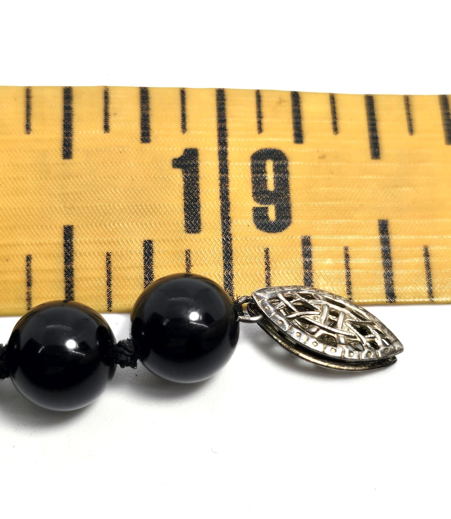 Black onyx gemstone knotted vintage beaded sterling silver necklace
