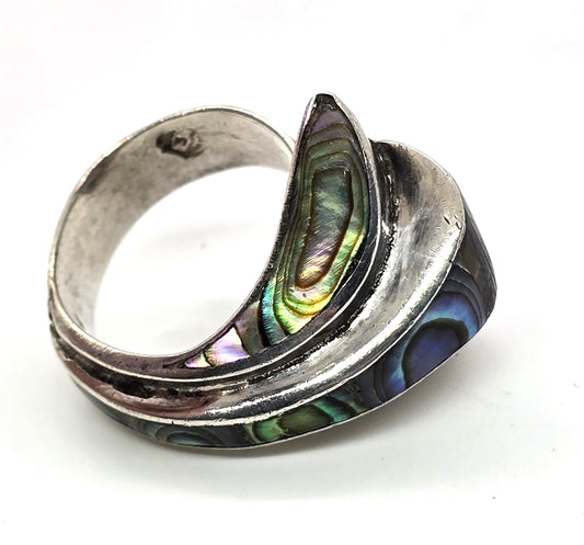 Abalone Wave Taxco eagle mark 3 Mexico sterling silver vintage ring size 6.5