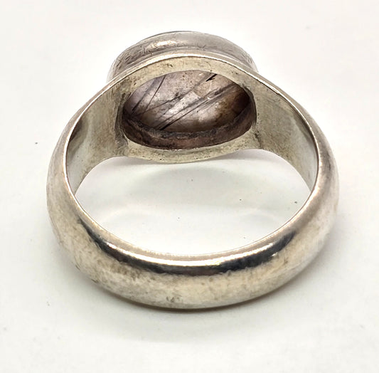 Red Hematite rutilated quartz large sterling silver vintage ring size 10