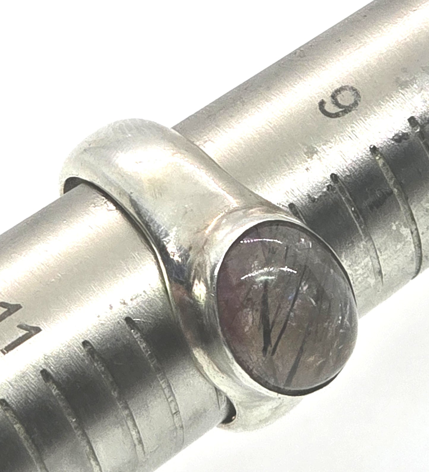 Red Hematite rutilated quartz large sterling silver vintage ring size 10