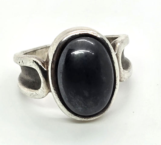 Retro Hematite vintage Modernist solid sterling silver ring size 6.5