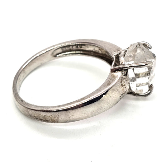 Herkimer diamond solitaire vintage solid sterling silver New York ring size 10