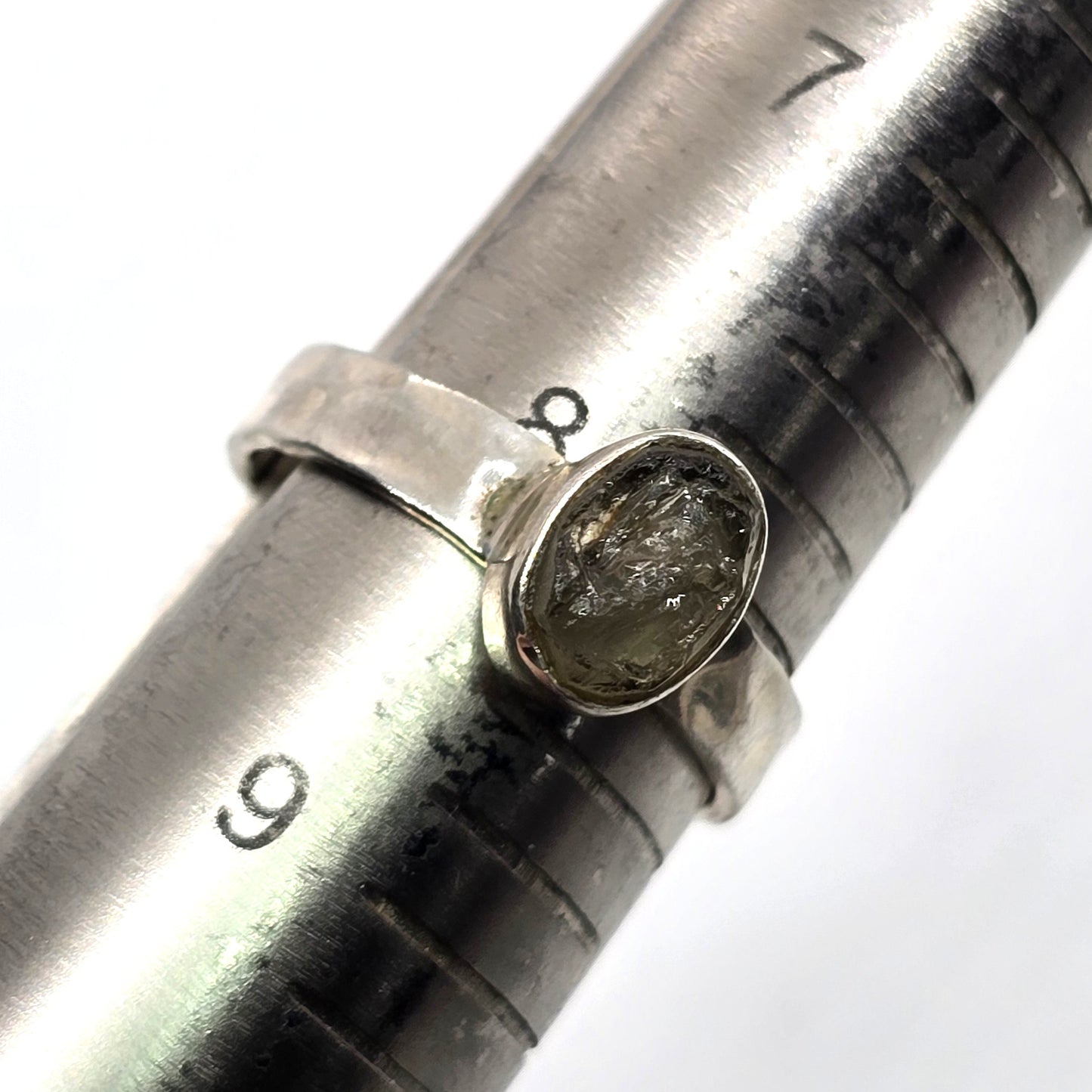 Tektite Raw Meteorite glass rare sterling silver bezel set hammered band ring size 8