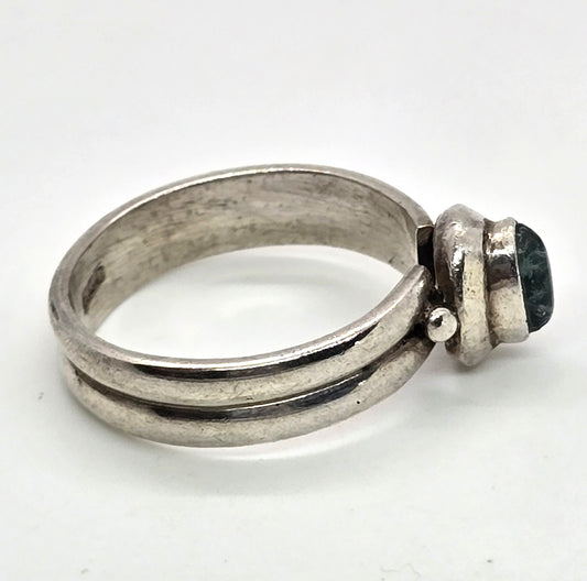 Aquamarine blue gemstone sterling silver Bali style ring size 7