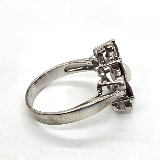 Ross Simmons Garnet red flower pearl Citrine vintage sterling silver ring size 10