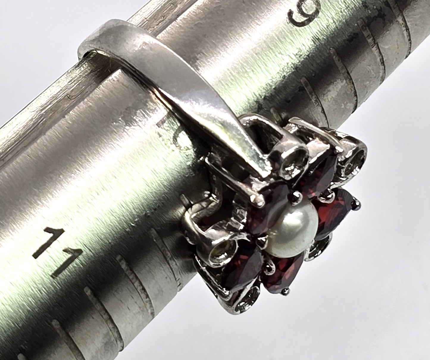Ross Simmons Garnet red flower pearl Citrine vintage sterling silver ring size 10