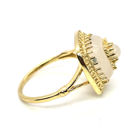 Camphor frosted glass vermeil gold over sterling silver ring size 6