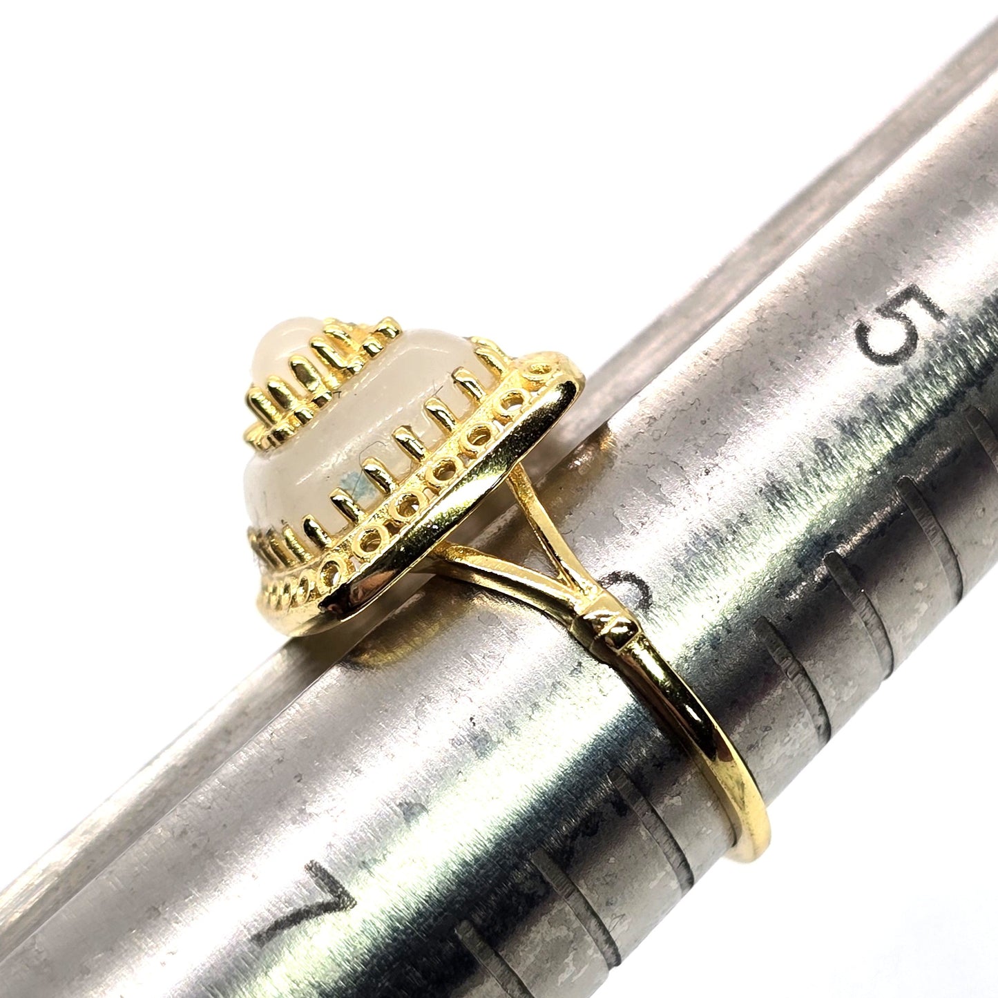 Camphor frosted glass vermeil gold over sterling silver ring size 6