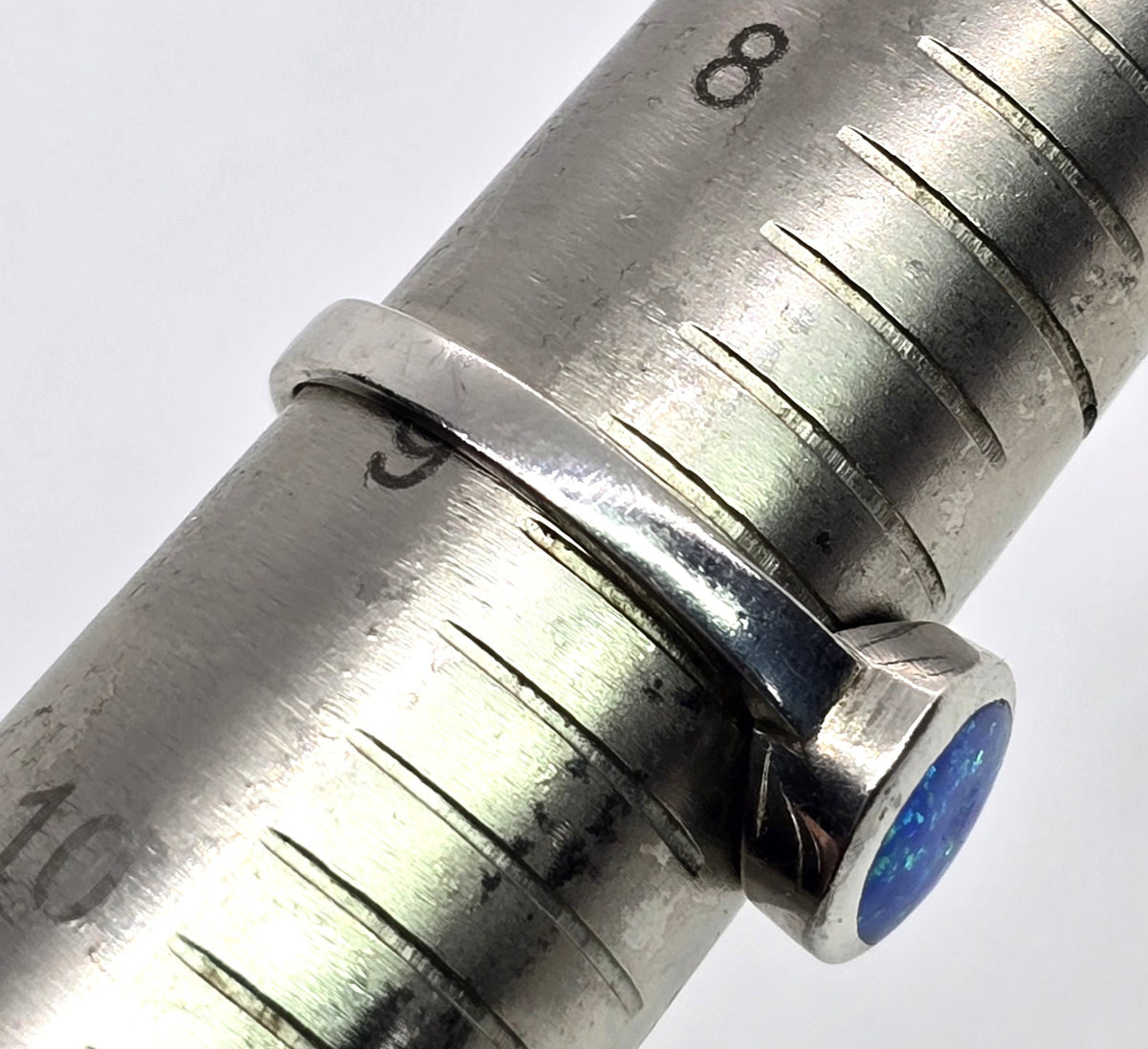 Retro lab blue fire opal modernist sterling silver vintage ring size 9