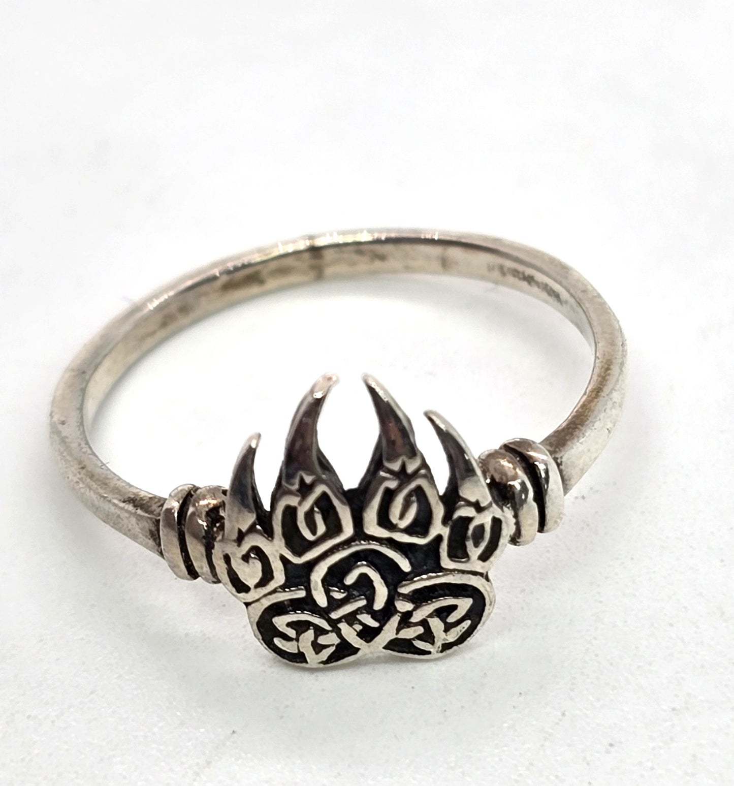 Celtic knot Bear Paw tribal cut out filigree sterling silver ring size 7.5