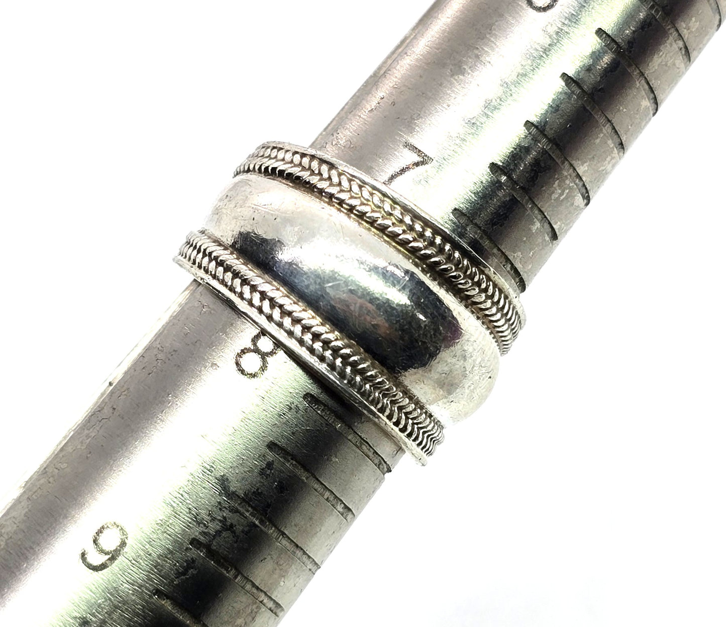 Cigar band herring bone thick bali sterling silver vintage ring size 7.5
