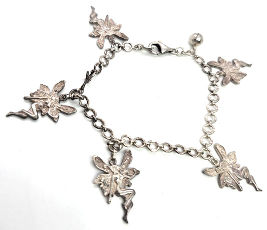 Art Nouveau Fairy Nymph style retro sterling silver vintage bell bracelet