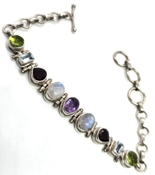 Moonstone garnet amethyst peridot topaz sterling silver toggle bracelet