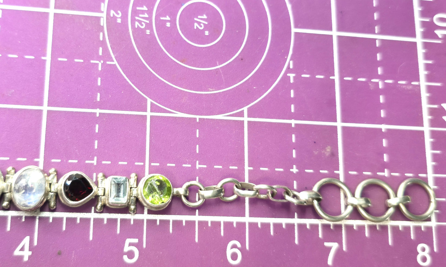 Moonstone garnet amethyst peridot topaz sterling silver toggle bracelet