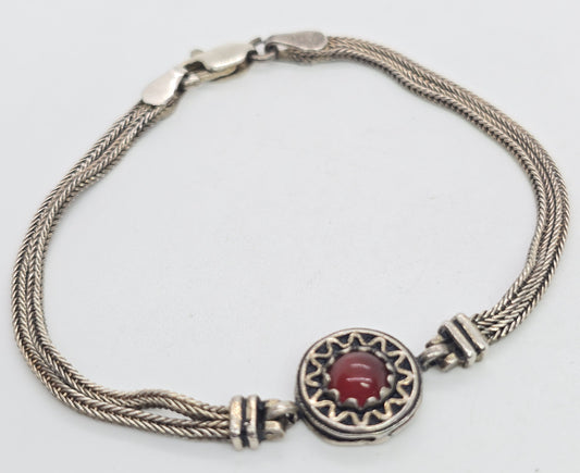 Turkish Ottoman Carnelian foxtail 2 chain 925 sterling silver vintage bracelet