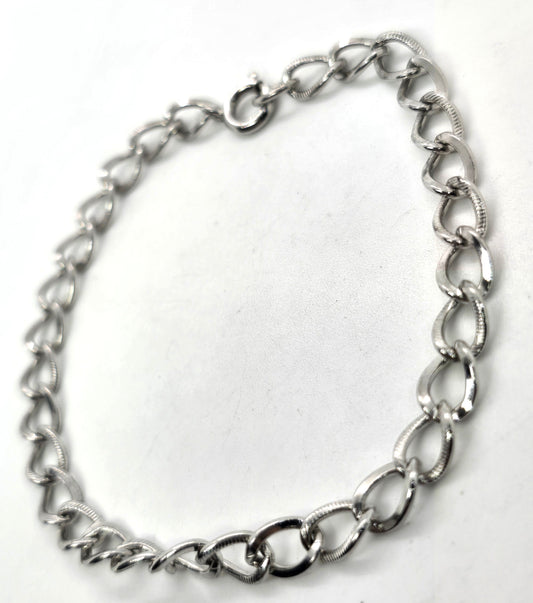 Chain sterling silver decorated link vintage rhodium plated charm bracelet