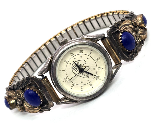 Native American Navajo vintage sterling silver lapis lazuli watch band