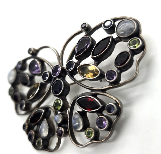 Nicky Butler NB multi gemstone moonstone sterling silver butterfly brooch