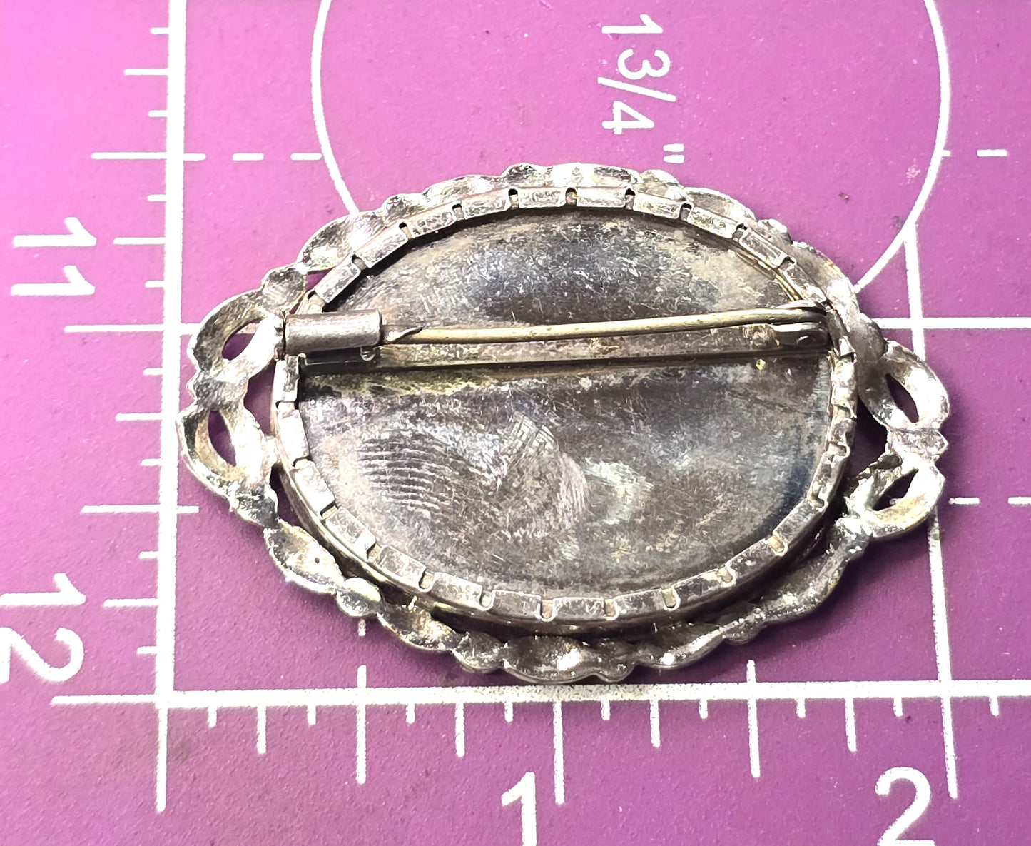Florelli Paris antique hand painted cameo marcasite sterling brooch