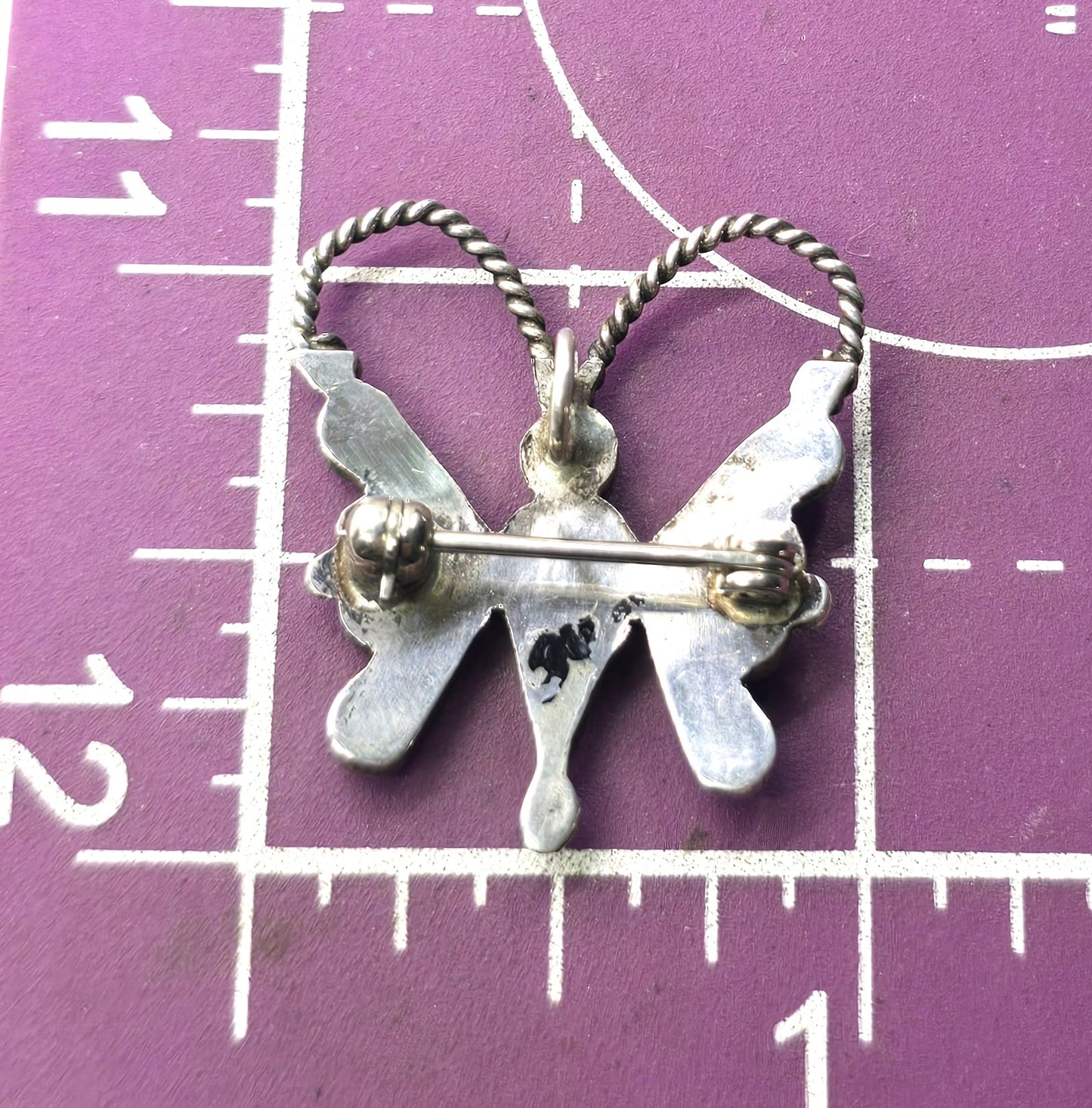 Butterfly multi gemstone figural sterling silver Native American vintage brooch pendant