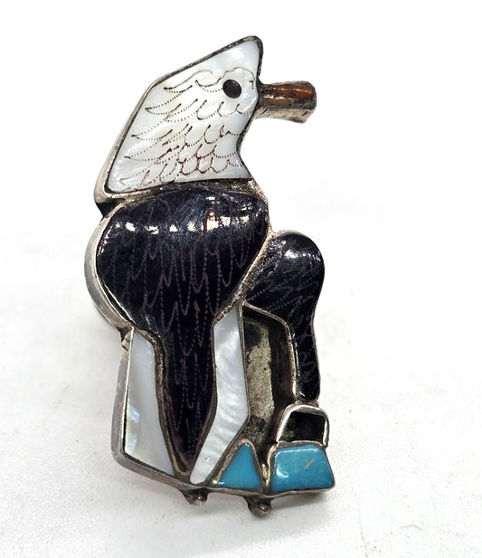 Etsie Zuni Bald Eagle multi gemstone figural sterling silver Native American vintage tie tack